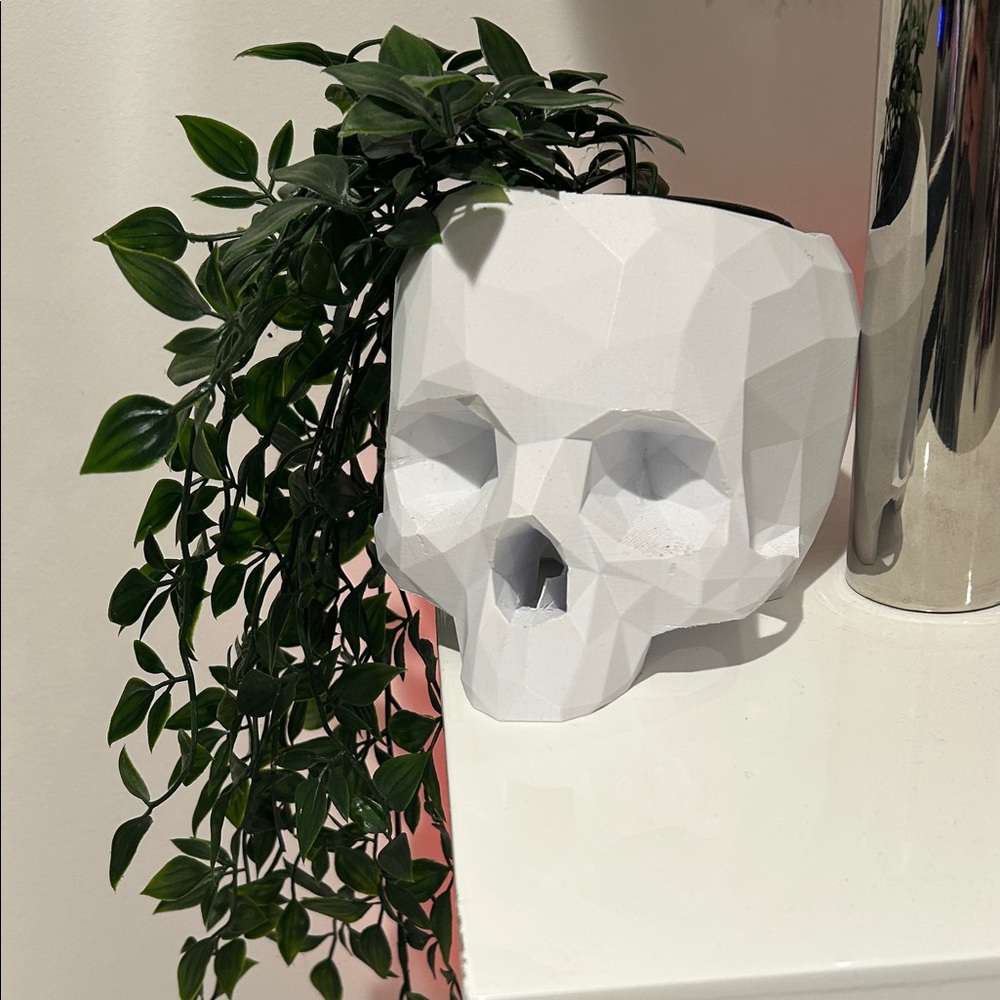 3D Printed Geometric White Skull Planter